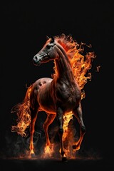 Fototapeta na wymiar illustration, flaming horse, fantasy, ai generative