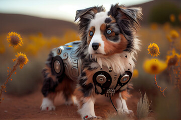 Obraz premium Fantasy cyborg australian shepherd robot dog from the future 