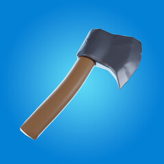 3D rendering of an ax in cartoon style and flat colors. 3d icon illustration. Medieval combat icons.