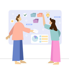 Schedule planning illustration.Characters managing, prioritizing and delegating important work tasks.