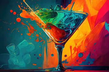 Painting of a cocktail with splash - ai generative