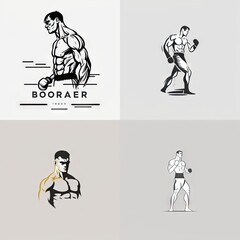 set of boxer icons logo, simple minimal flat illustration, generative ai