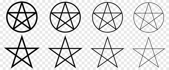 Pentagram icons set. Esoteric symbols. Vector illustration isolated on transparent background