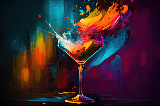 Painting of a cocktail with splash - ai generative