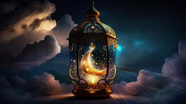 animated islamic ramadan background , golden ramadan lamp UHD 4K 30 fps AI background	