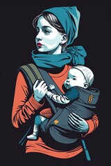 illustration, mother carrying a baby, ai generative