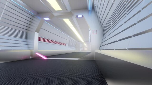 Futuristic corridor in a spaceship 4k