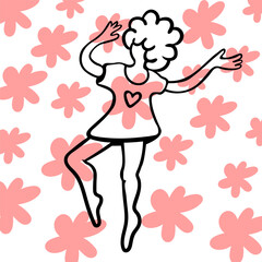 figure of a dancing girl in flat style. vector illustration of a woman in a dress. 