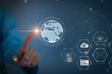 Obraz premium Communication technology for internet business. Global world network and telecommunication