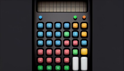 A minimalist illustration of a calculator with colorful buttons and a glowing display AI Generated