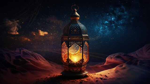 animated islamic ramadan background , golden ramadan lamp UHD 4K 30 fps AI background	