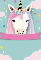 Obraz na płótnie Canvas Unicorn theme birthday party invite. Blank template. Generative ai