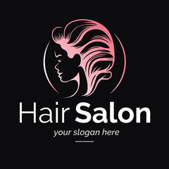 Hair salon vector logo pink color style isolated on black background for trasplantation, cosmetics shop, natural medicine. makeup. 10 eps