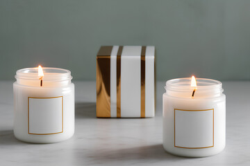 Generative AI label mockup of the glass jar with handmade candle
