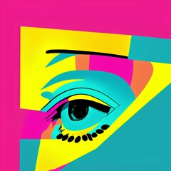 Pop art modern bold colours angles outline teal yellow pink optical illusion - generative ai