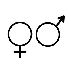 Gender symbols icon isolated on white background. Male and female signs. Black pictogram