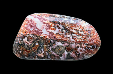 Photo of a Polished, Natural Stone Jasper in A Colorful Red-Brown Hue. Isolated On Black Background