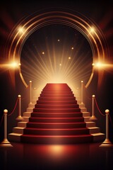 illustration , red and gold colored award podium, decorated, ai generative