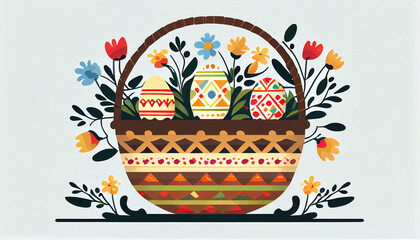 Easter Celebration Swedish Embroidery of Decorated Eggs in Basket. generative ai