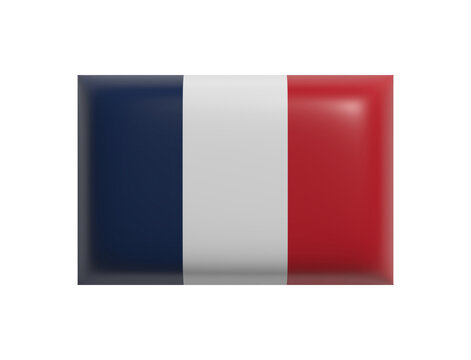 Flag of France isolated. French flag. Cartoon design icon. 3d rendering. PNG with transparent background. Flat lay