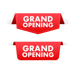 Grand Opening red ribbon. Opening sale. Vector stock illustration.