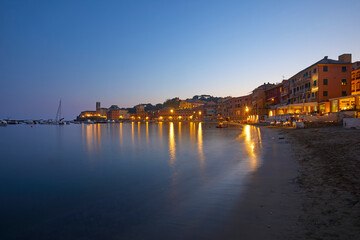 Fototapeta na wymiar Silent bay at dusk, Sestri Levante, Italy