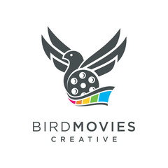 logo design concept for creative film production, with bird and camera roll elements