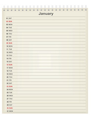 Blank diary calendar. vector illustration