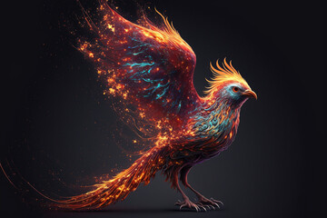 Fototapeta premium Phoenix bird with wings on fire. Mythological folklore spiritual creature. Ai generated
