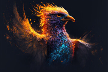 Phoenix bird with wings on fire. Mythological folklore spiritual creature. Ai generated