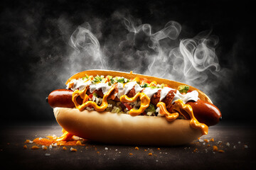 Delicious and tasty american hot dog. Junk and fast food. Ai generated