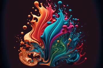 Multicolored splashes of paint on a black background