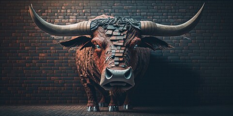 Recycled Bull on Brick Wall, generative ai