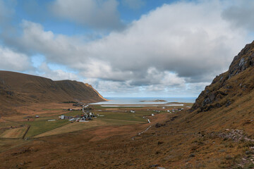 Landscape with dark clouds and beautiful scenery in Norway