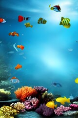 Fototapeta na wymiar Underwater Landscape with Fish 3D Wallpaper - generative ai