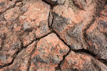 Texture solidified lava close-up, volcanic stones. Kamchatka.