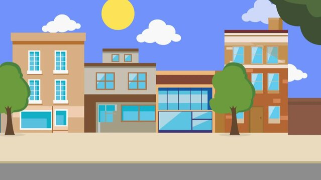 Day and night time lapse animation, City buildings and traffic in city flat color vector illustration. Fully editable 2D simple cartoon characters with urban building on background. 4K Resolution.