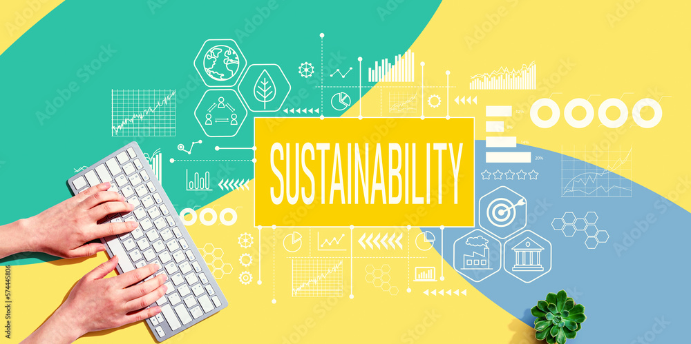 Aufkleber sustainability theme with person using a computer keyboard