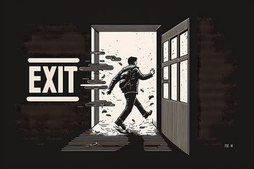 Simplified Vector Art Graphic Illustration - Person Exiting through a Door (Generative AI)