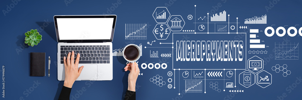 Poster micropayments theme with person using a laptop computer