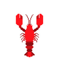 Crayfish pixel art. 8 bit Sea animal with claws