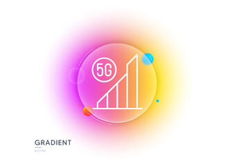 5g wifi signal quality line icon. Gradient blur button with glassmorphism. Wireless technology sign. Mobile internet symbol. Transparent glass design. 5g wifi line icon. Vector