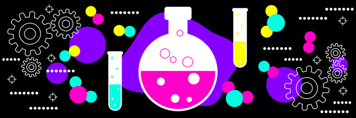 Science research flat neon style vector concept illustration