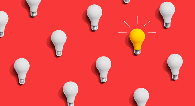 One out unique idea light bulb concept - Flat lay