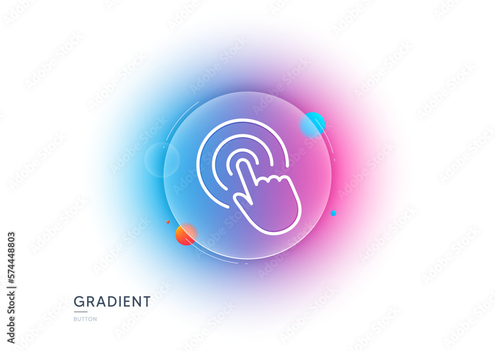 Aufkleber hand click line icon. gradient blur button with glassmorphism. finger touch sign. cursor pointer sym