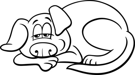 cartoon sleepy dog or puppy lying down coloring page