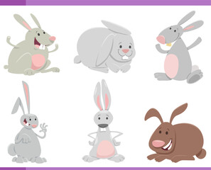cartoon funny rabbits or bunnies farm animal characters set