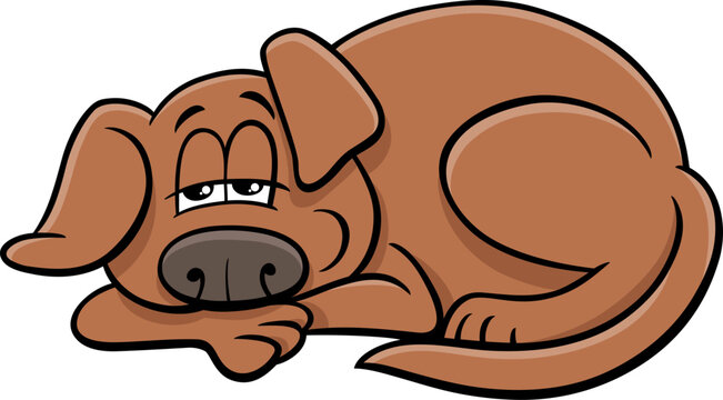 funny cartoon sleepy dog or puppy lying down