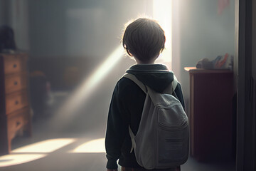 Kind mit Rucksack allein in der Schule