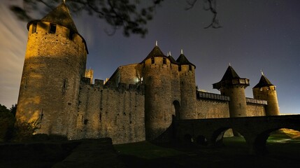 Carcassonne castle, Ch&acirc;teau Comtal, night